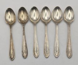 A set of six silver Viners Ltd teaspoons having engraved terminals, total weight 80.5g, hallmarked