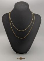 Mixed gold to include a 14ct gold box link necklace 4.4g, a yellow metal military sweetheart