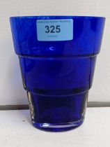 A Kosta Boda stepped cobalt blue glass vase by Ann Washstrom (signed underneath), 14.5cm h Location: