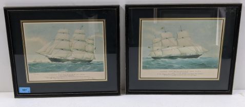 A pair of maritime prints depicting two clipper ships, Taeping 767 tons, and Mirzapore 1230 tons