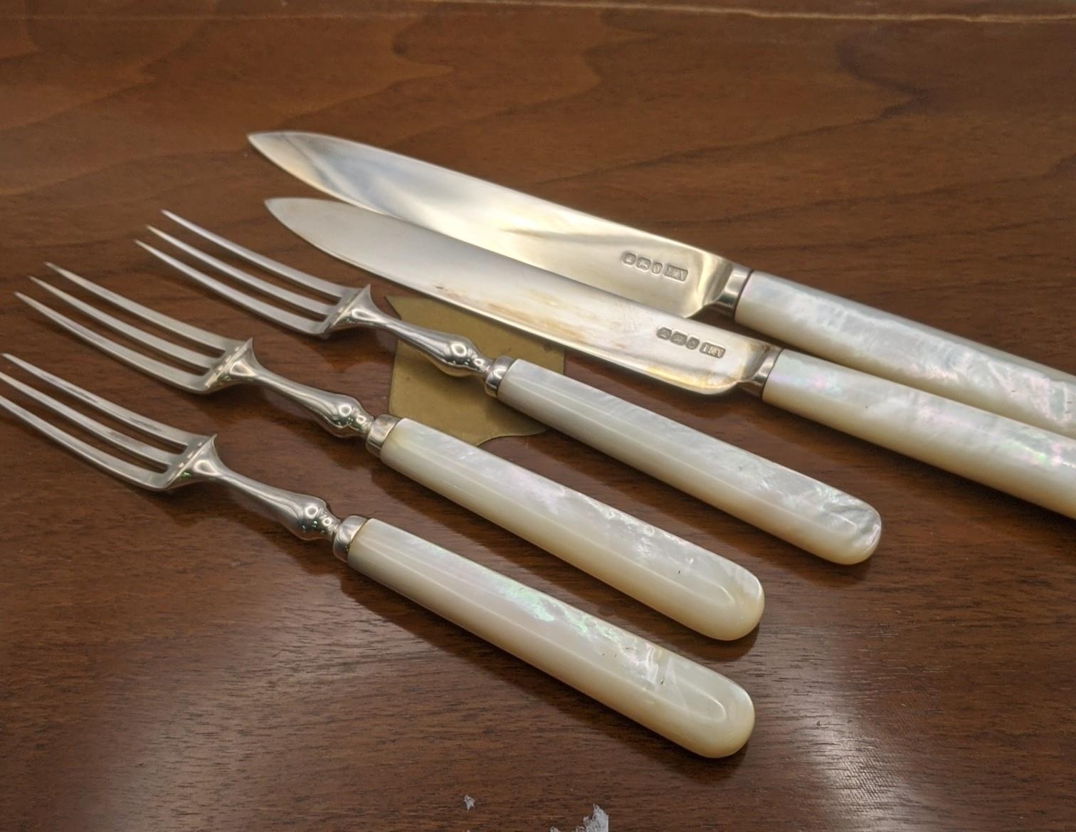 A part filled canteen of silver and mother of pearl cutlery to include 12 desert forks and six - Image 2 of 2