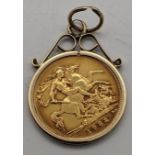 A 1982 half sovereign, mounted in a 9ct gold pendant, total weight 4.8g Location:
