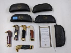 Five Franklin Mint hunting knives from The Great American Eagle collection by Ray Beers, cased