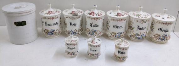 A group of late 19th century German kitchen jars, together with a flour jar circa 1900 Location: