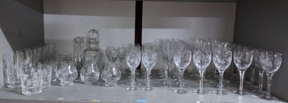 A Stuart Crystal Cascade pattern suite of table glass intaglio matt engraved and cut polished design