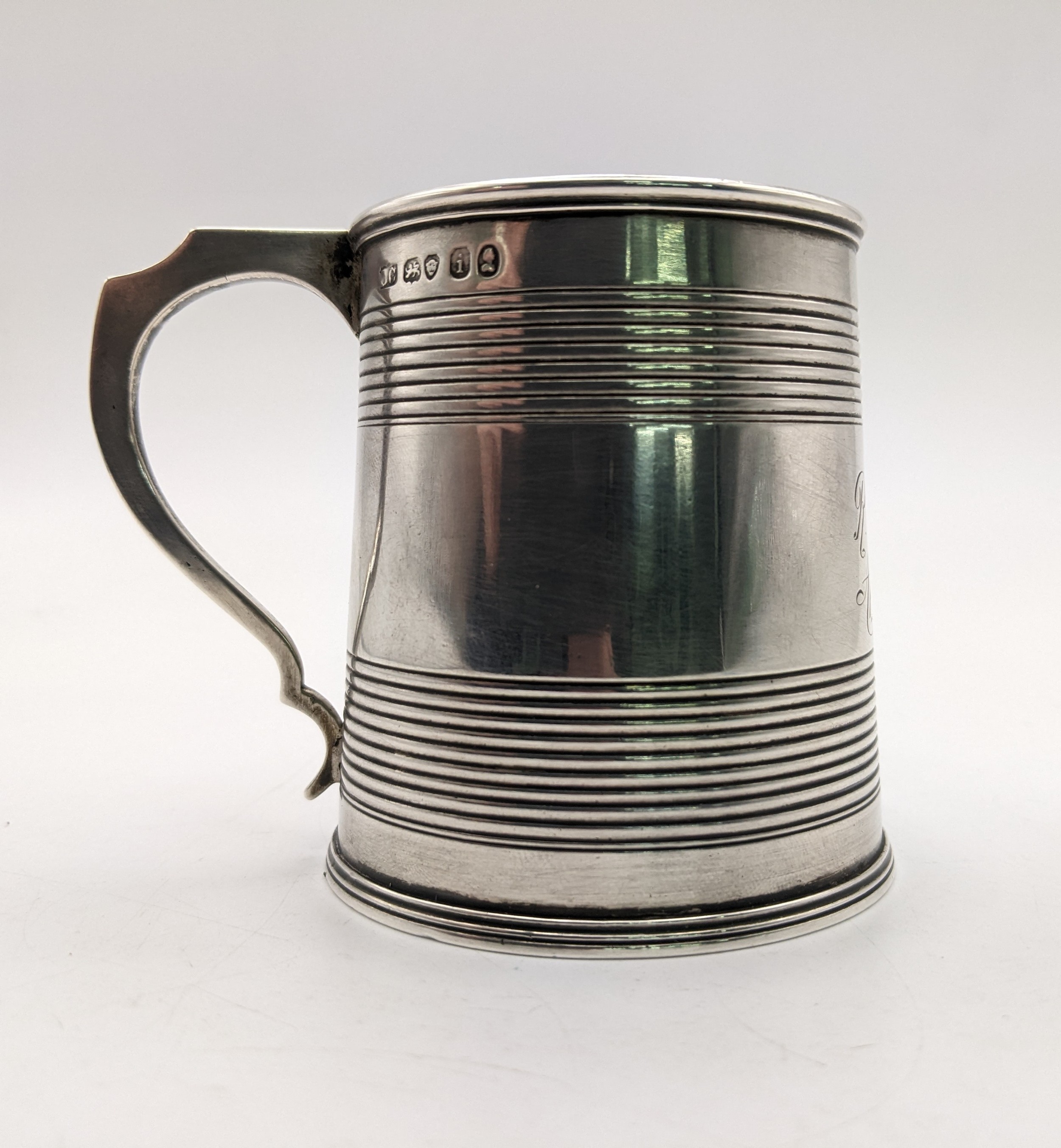 A George IV silver christening mug, dated, initials engraved to front between two bands of - Image 3 of 10