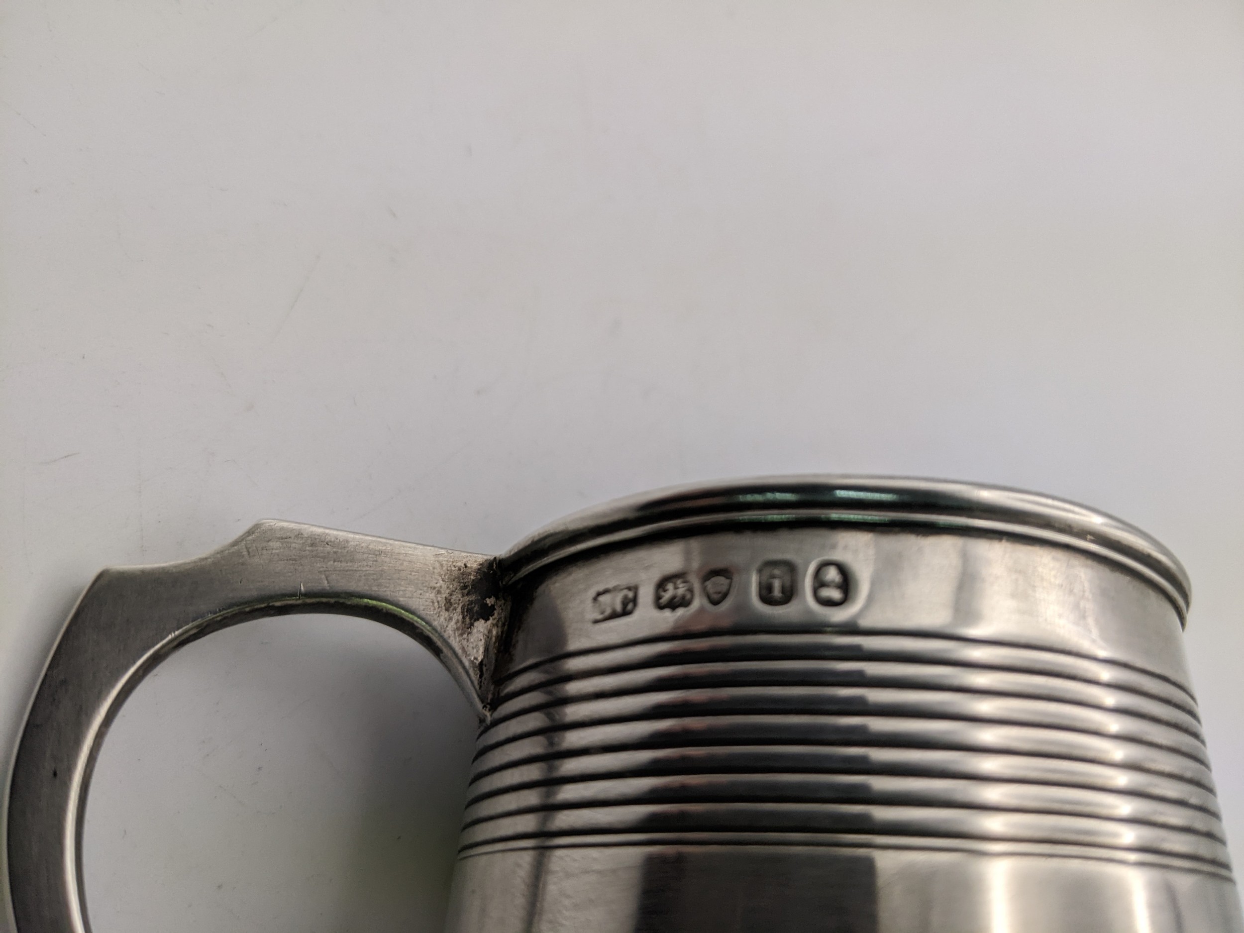 A George IV silver christening mug, dated, initials engraved to front between two bands of - Image 8 of 10