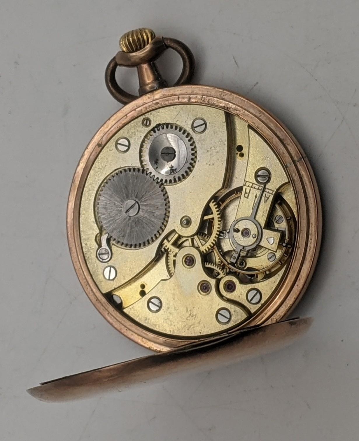 An early 20th century rose gold faced pocket watch tested as 8ct gold, total weight 48.2g Location: - Image 3 of 3