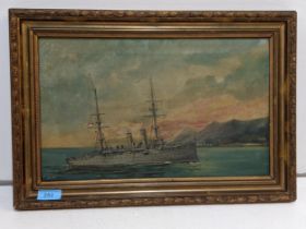 E Taylor - a war steamship/sailing ship, oil on canvas, signed 33cm h x 49cm w Location: