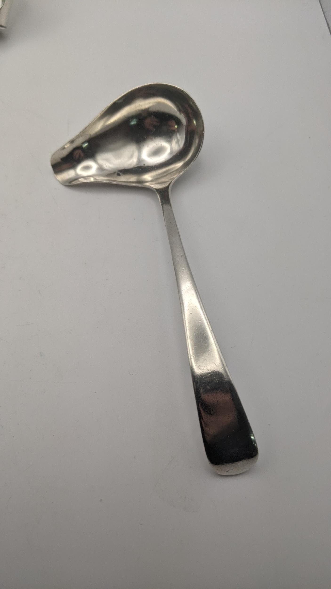 Mixed silver utensils to include a fiddle pattern tea caddy spoon, together with a fiddle pattern - Image 2 of 3