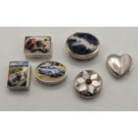 Six silver and sterling silver trinket boxes to include three motor car related trinkets, total