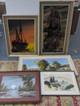 Four oil on canvas paintings to include a landscape signed Francis, together with two depicting