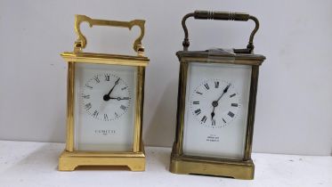 Two carriage clocks to include an early 20th century repeater clock, the white enamel dial inscribed