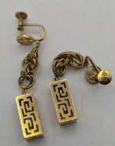 A pair of 14ct gold earrings having a Greek key pattern 10.8g Location:
