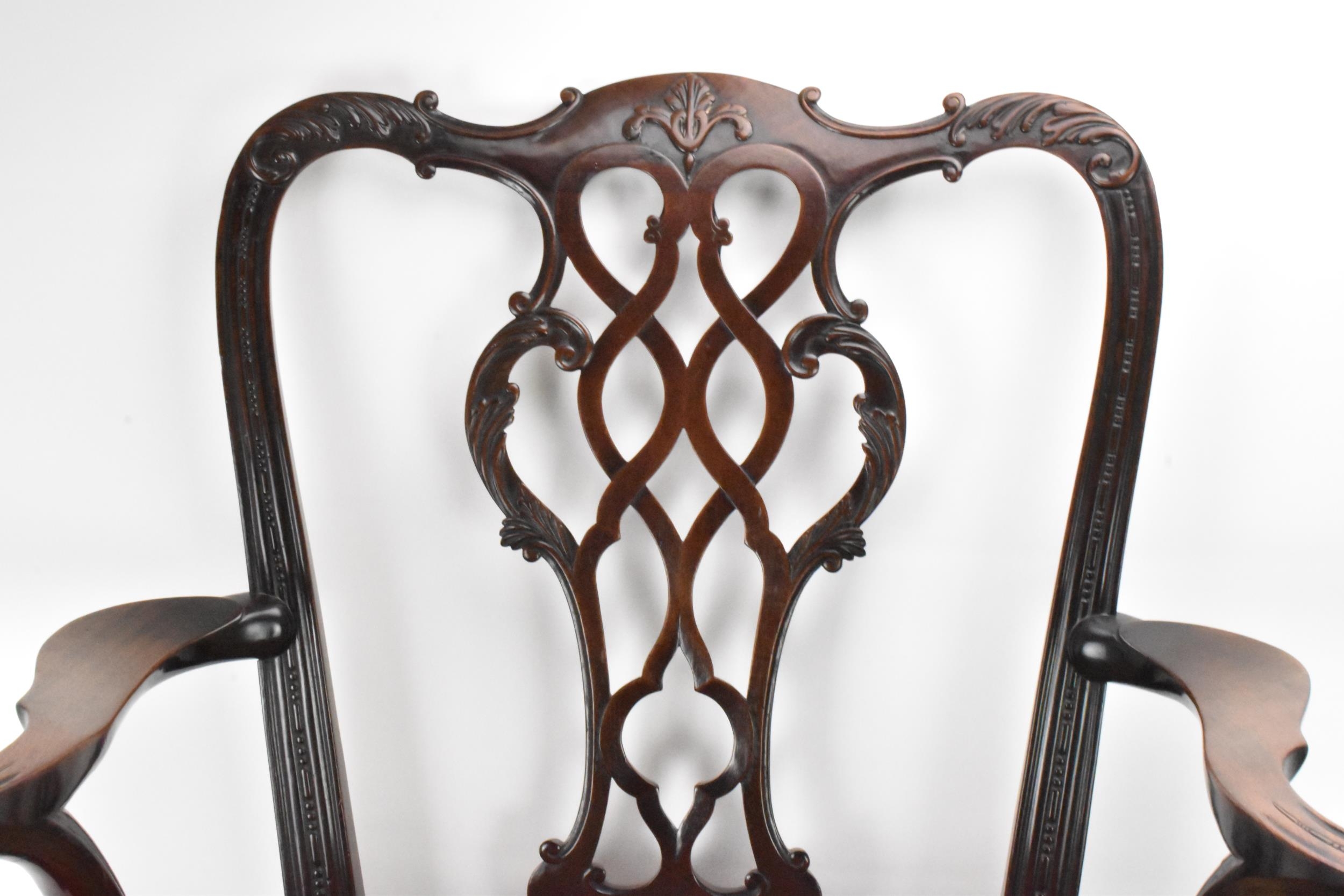 A pair of late 19th century mahogany Chippendale style carver chairs, carved with C scrolls, egg and - Image 11 of 17