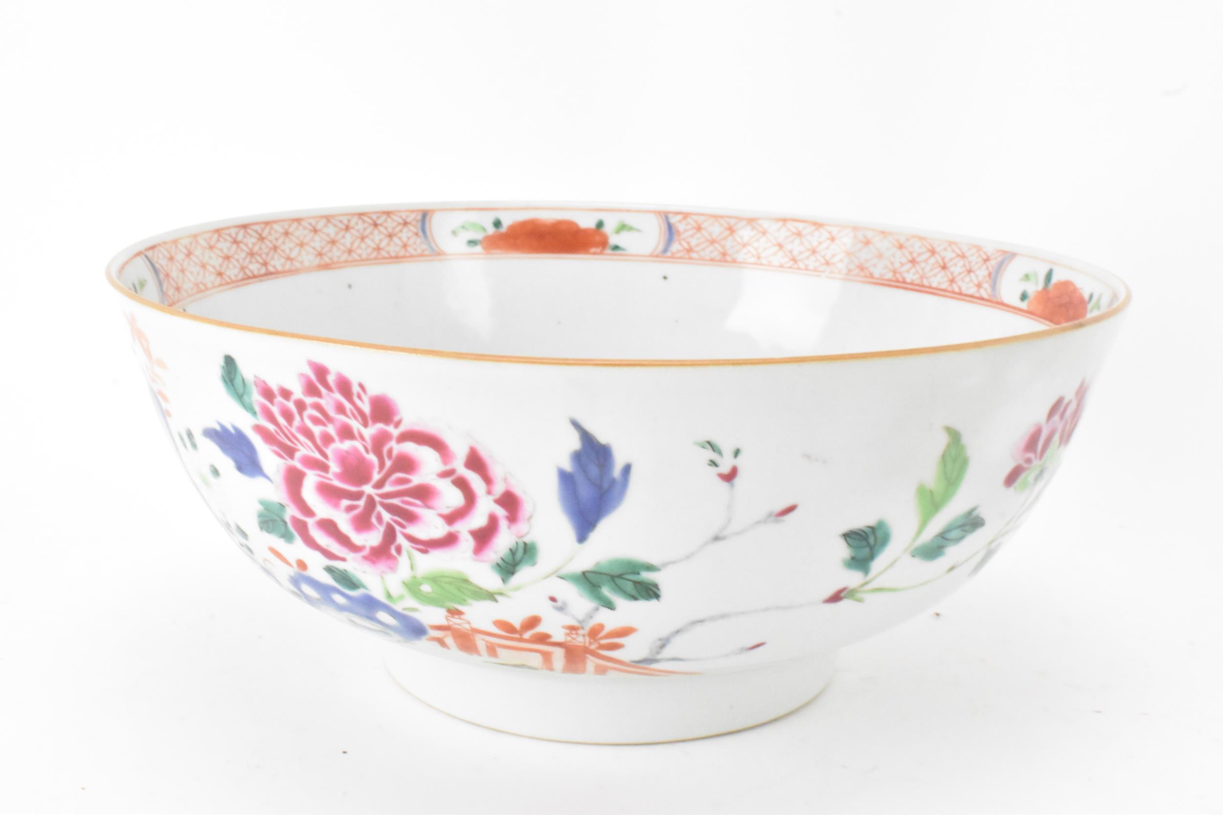 A Chinese famille rose punch bowl, Qianlong, mid 18th century, painted with foliage and the border - Image 2 of 6