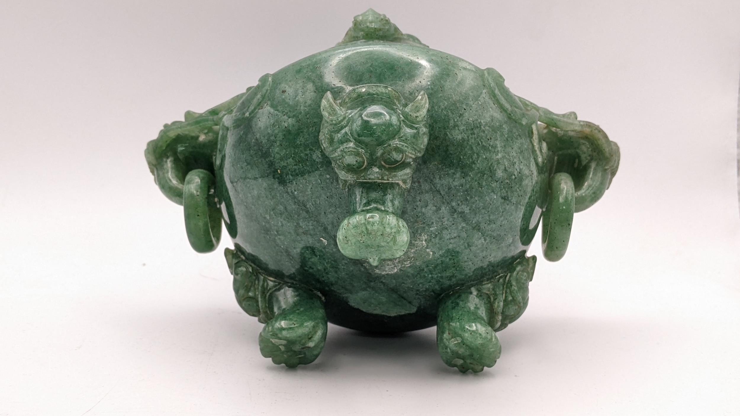 A 20th century Chinese jade censor, the lid decorated with a coiled dragon - Image 5 of 5