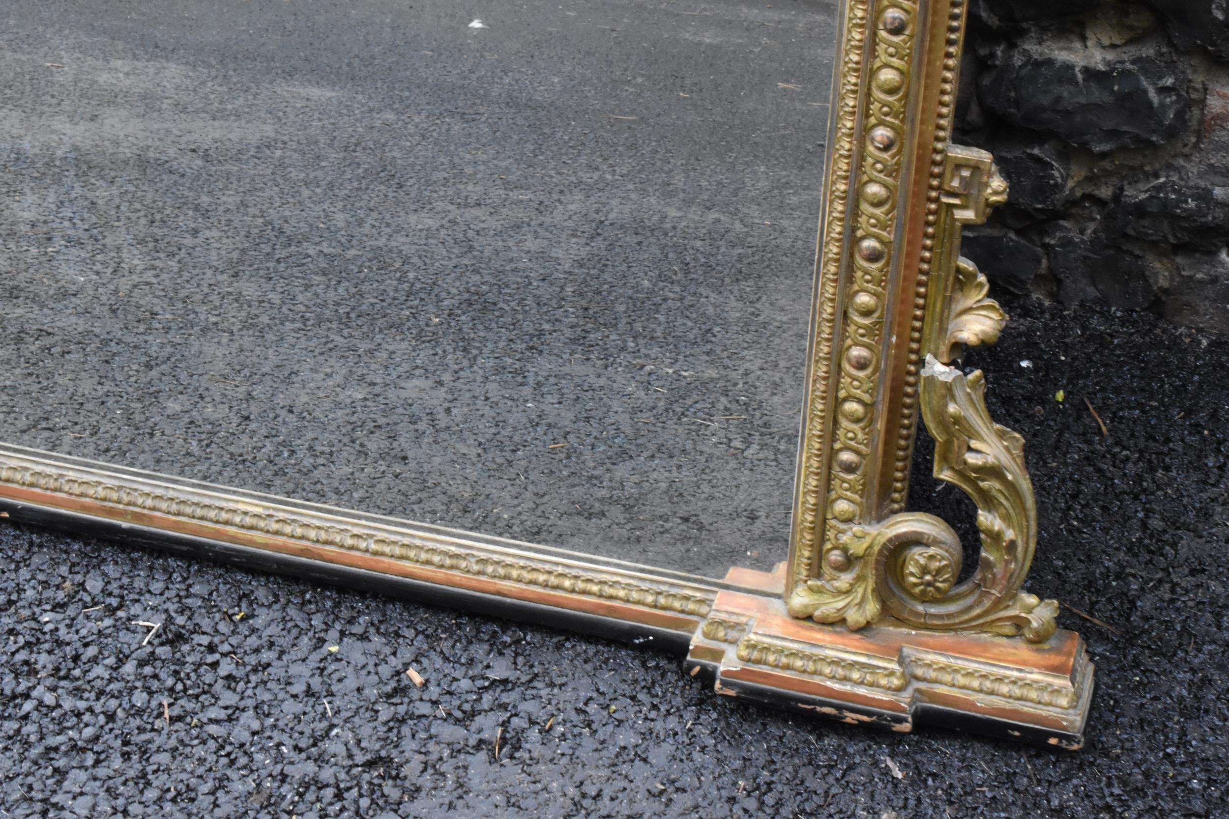 A 19th century French Louis XVI style large gilt wall mirror, having a sevres style painted plaque - Image 7 of 13