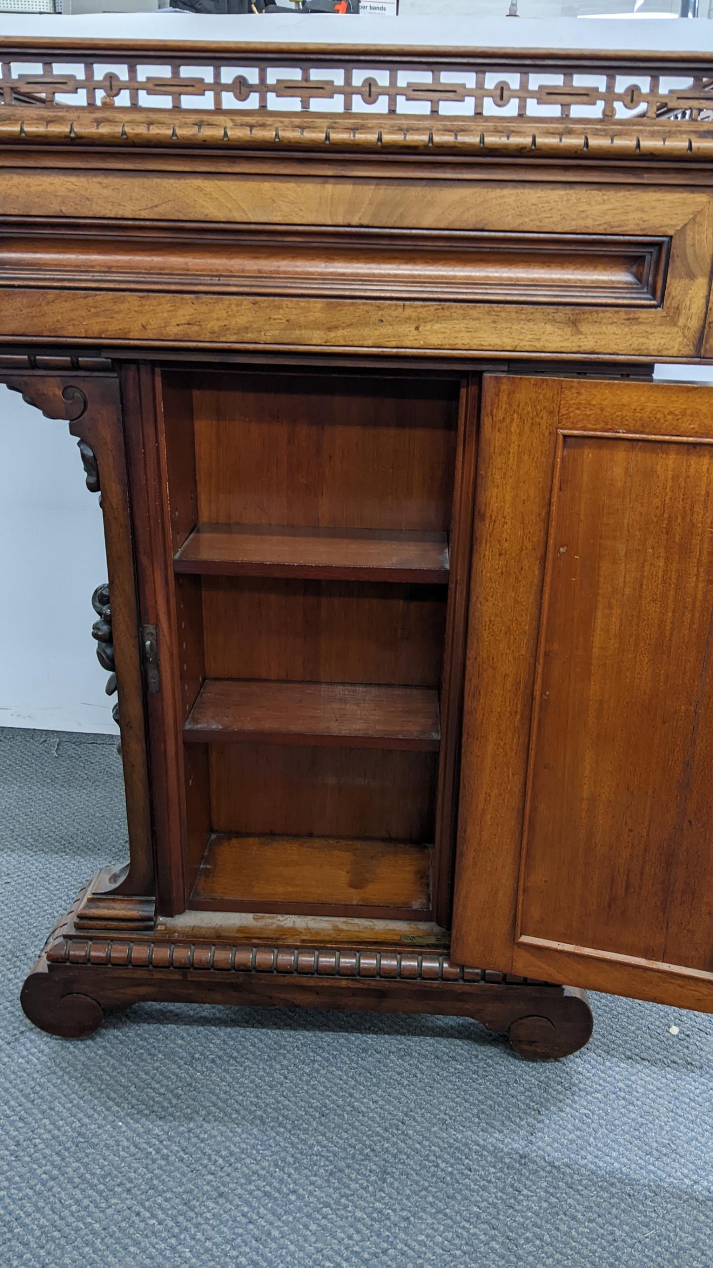 A late Victorian walnut centre pedestal cabinet, having a pierced gallery with turned ball - Image 10 of 11