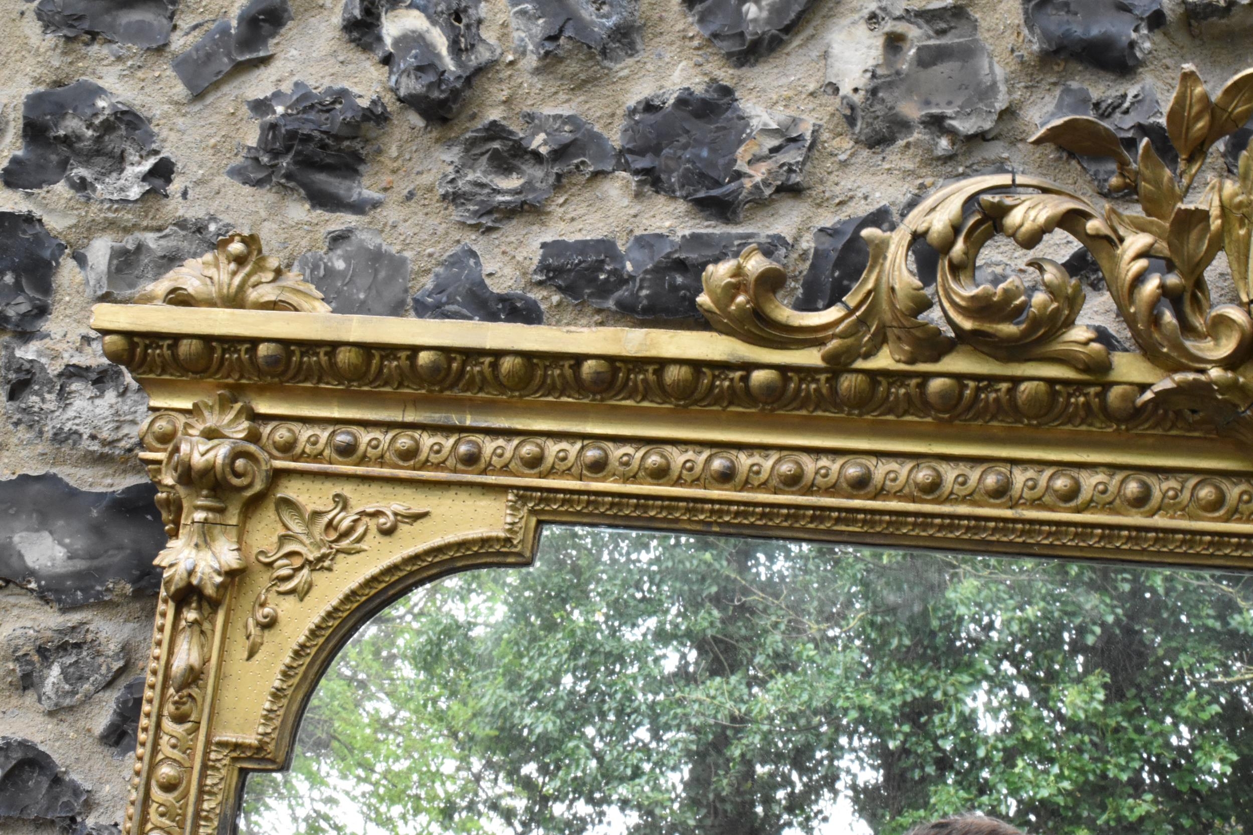 A 19th century French Louis XVI style large gilt wall mirror, having a sevres style painted plaque - Image 12 of 13