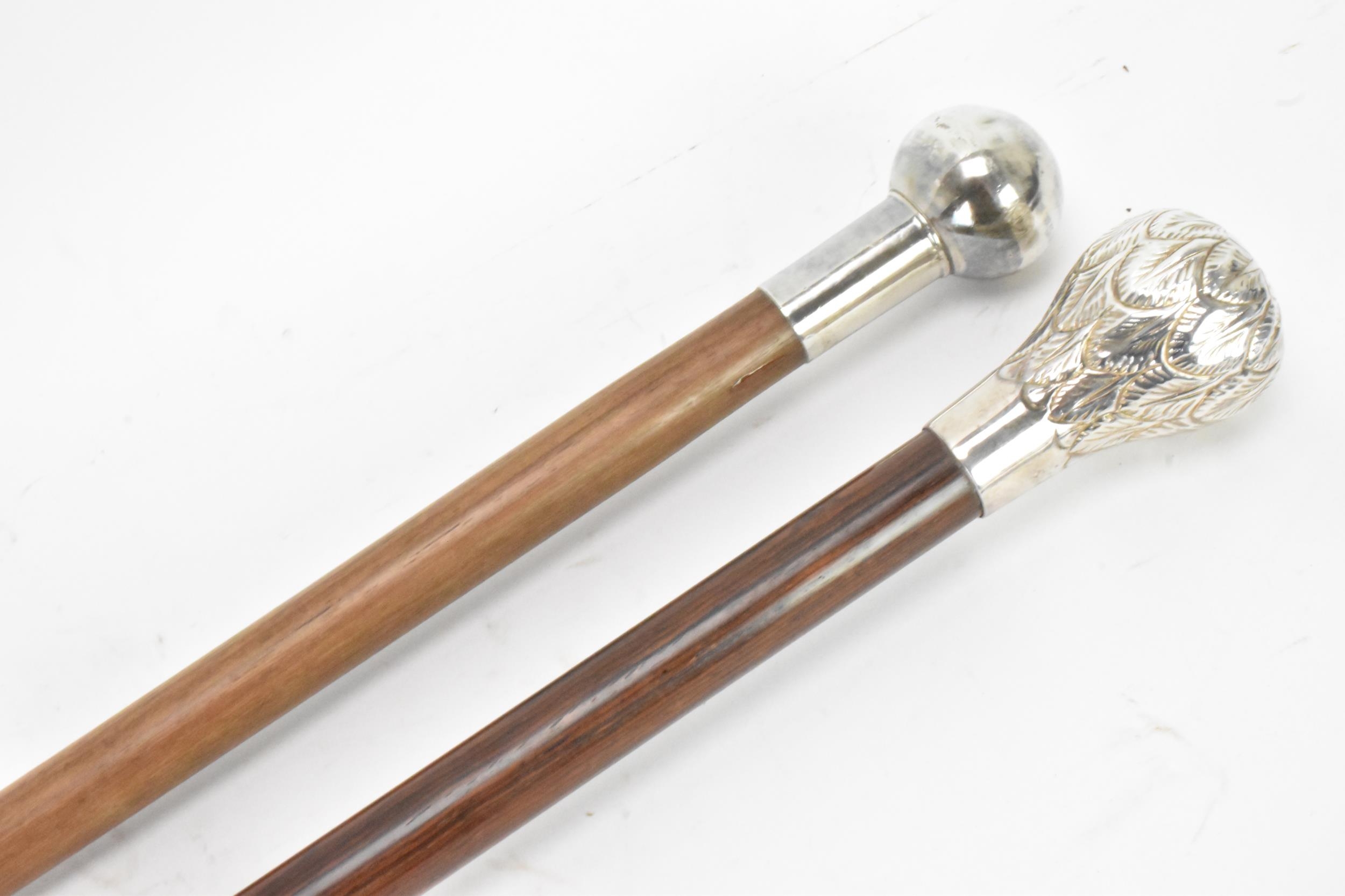 Two mid 20th century silver topped walking sticks, one having a ball knopped finial, hallmarked - Image 8 of 10