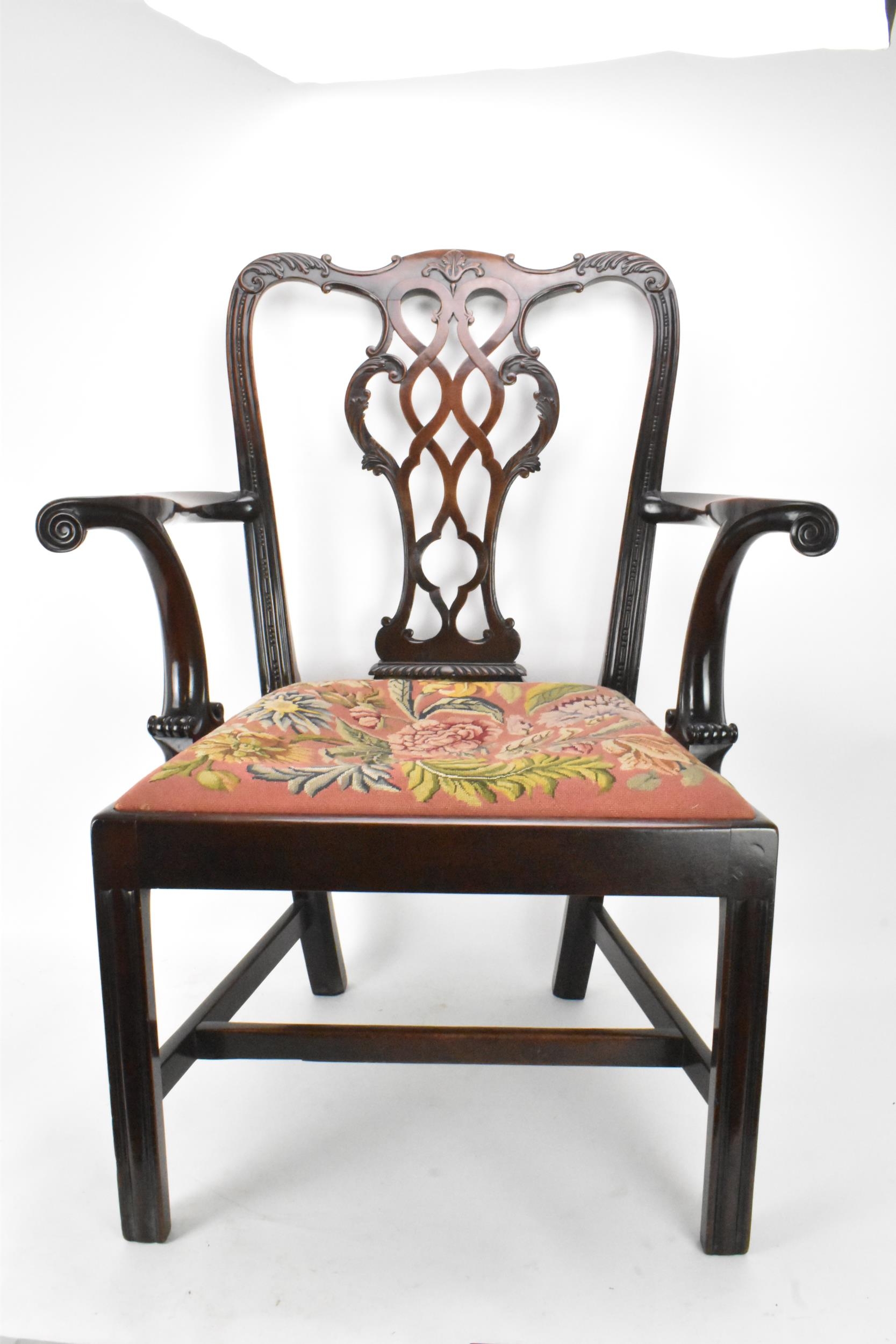 A pair of late 19th century mahogany Chippendale style carver chairs, carved with C scrolls, egg and - Image 2 of 17