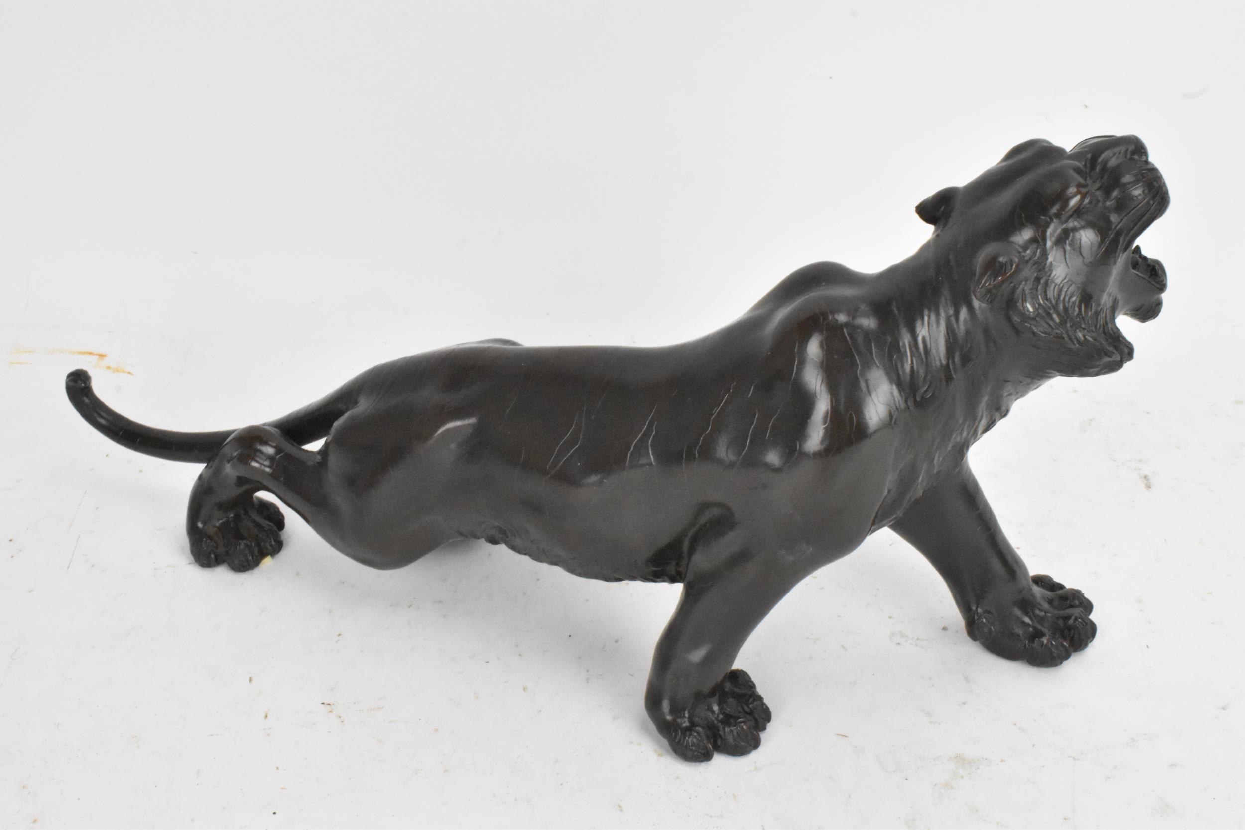 A Japanese Meiji period bronze group modeled as an elephant being attacked by three Siberian tigers, - Image 13 of 15