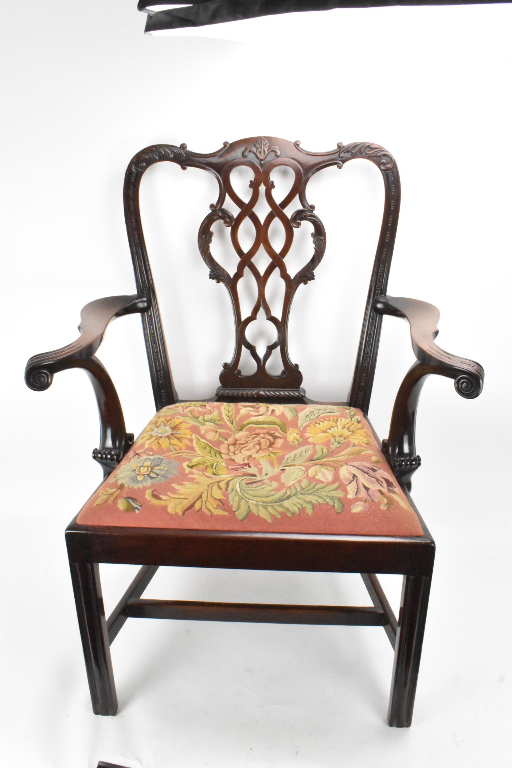 A pair of late 19th century mahogany Chippendale style carver chairs, carved with C scrolls, egg and - Image 10 of 17