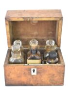 A Victorian apothecary burr veneered box, having mother of pearl escutcheon and a cartouche to the