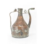 A late 19th/early 20th century Islamic handmade copper water jug, the top having incised repeated