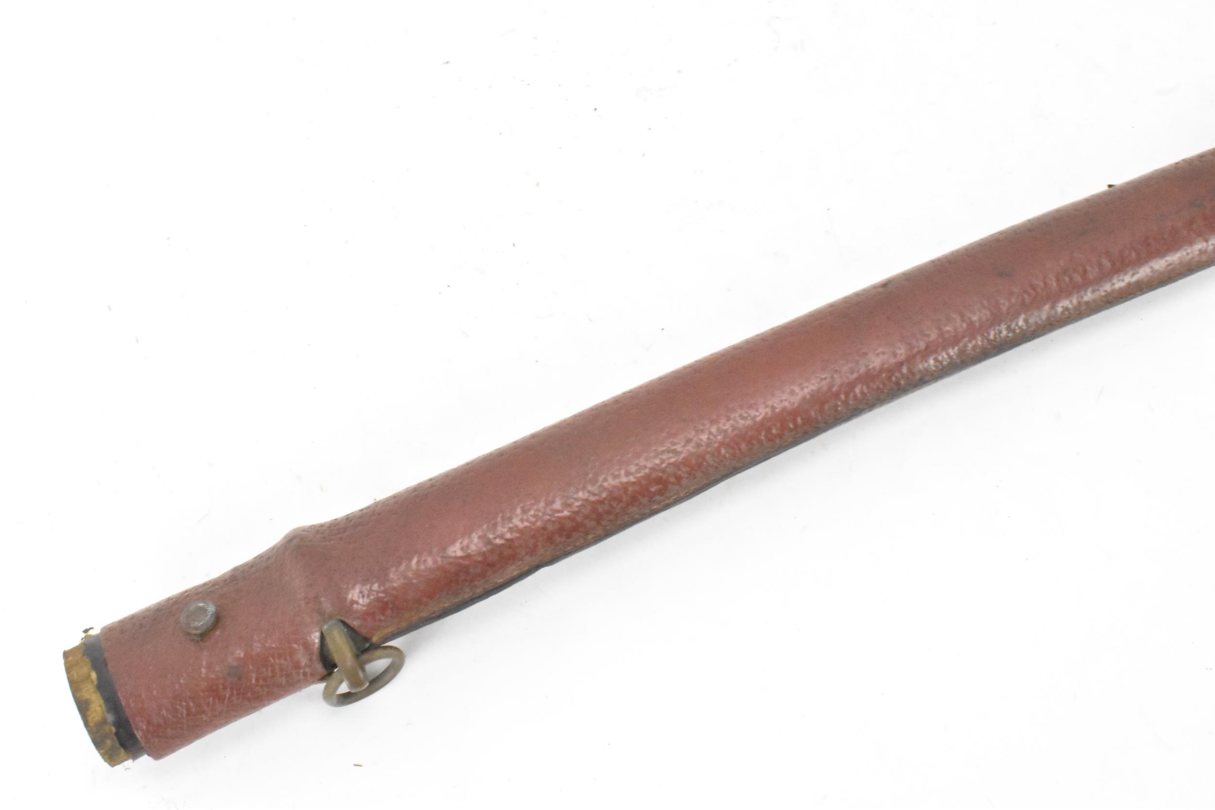 A WWII Japanese officers Katana sword and scabbard, both bound in red leather, steel blade, - Image 13 of 14