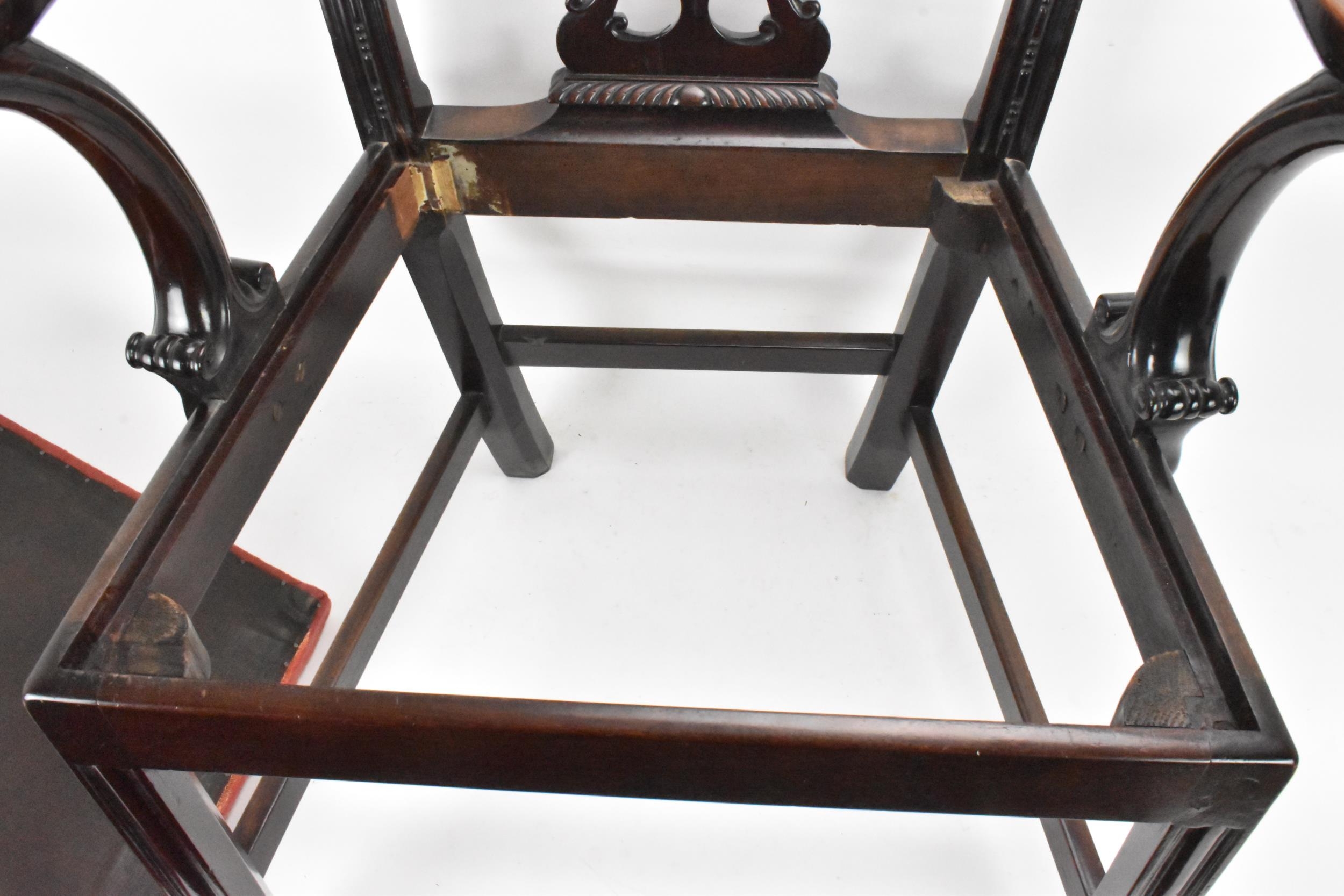 A pair of late 19th century mahogany Chippendale style carver chairs, carved with C scrolls, egg and - Image 9 of 17