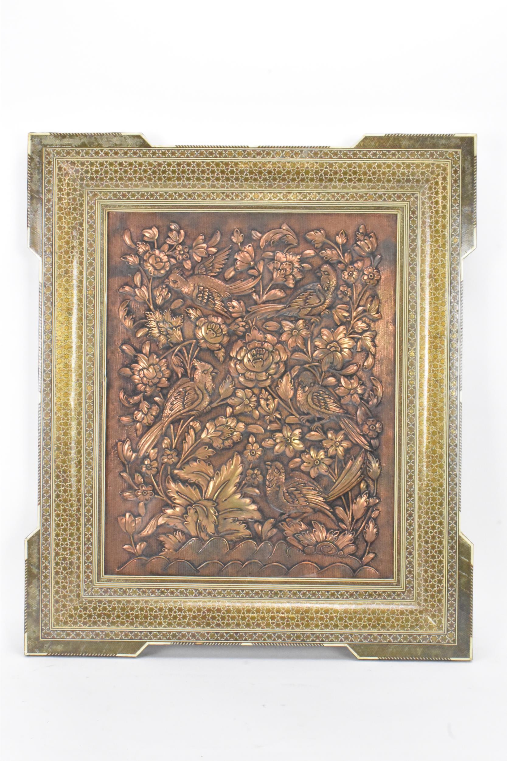 An early/mid 20th century Iranian katamkari wall hanging frame, the stepped moulded frame