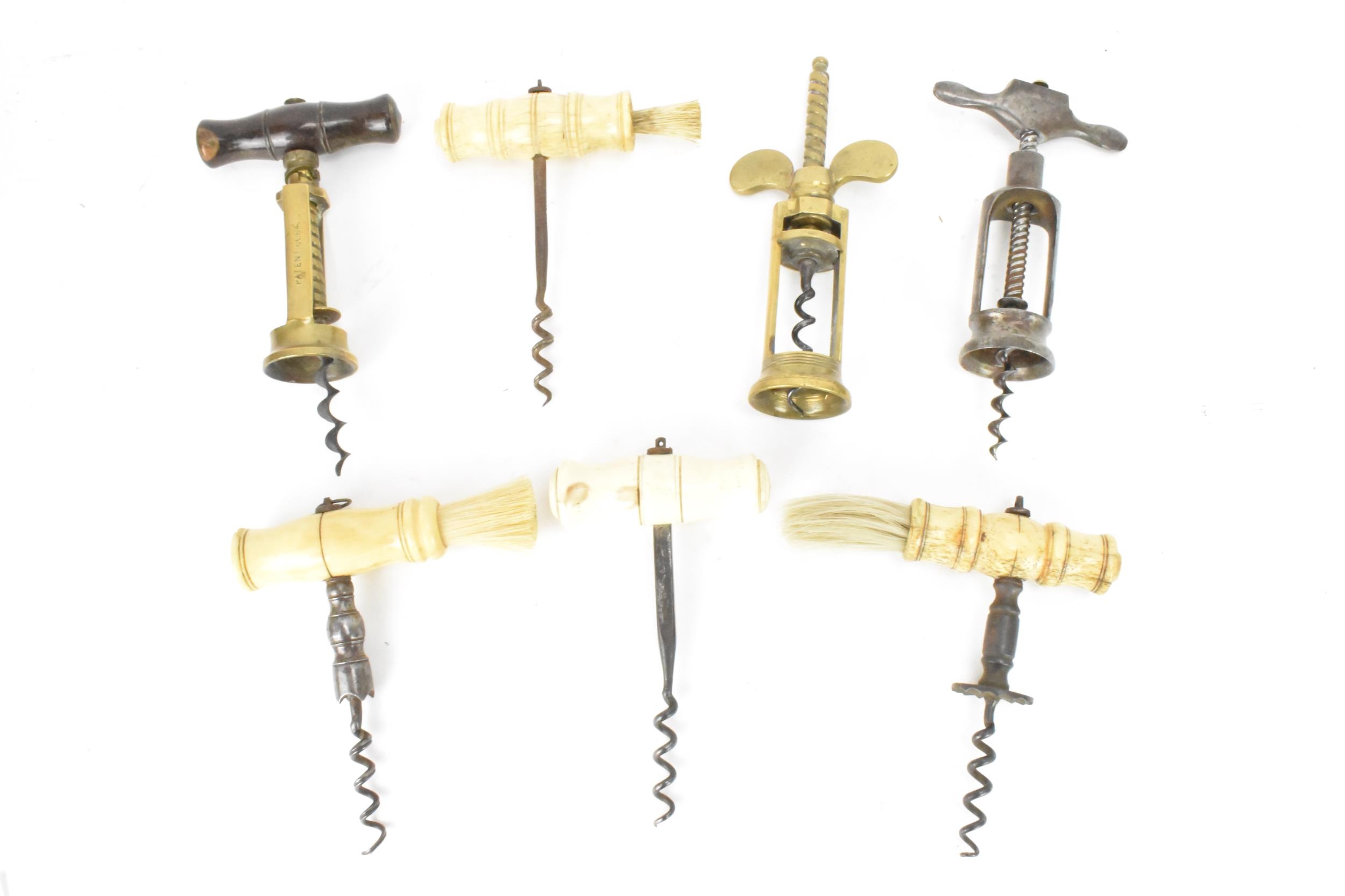 Helixophilia - Seven various corkscrews to include a 19th century brass Coney & Co patent mechanical