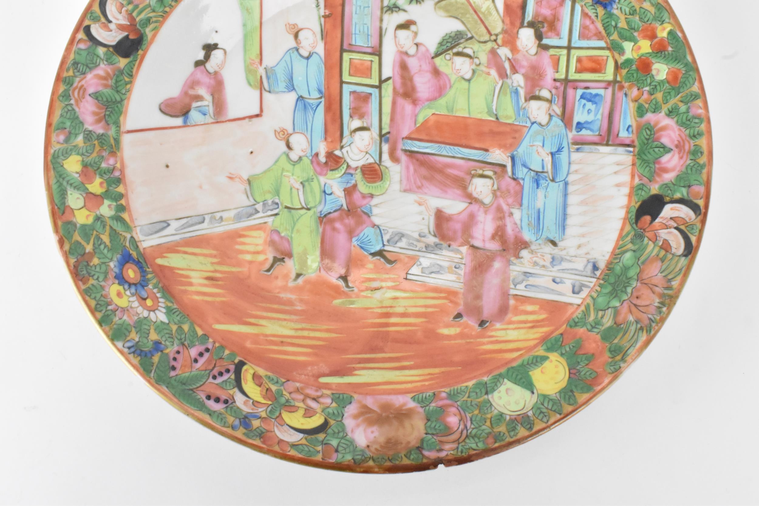 A pair of Chinese export Canton Famille Rose plates, Qing Dynasty, late 19th century, each decorated - Image 3 of 9