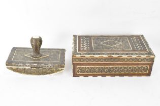 A Persian late Qajar dynasty ink blotter and rectangular formed cigarette box, both profusely