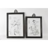 Two 20th century Chinese porcelain framed panels to include one depicting two dancing figures with