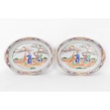 A pair of Chinese export Famille Rose serving dishes, Qianlong, late 18th century, of oval form, the