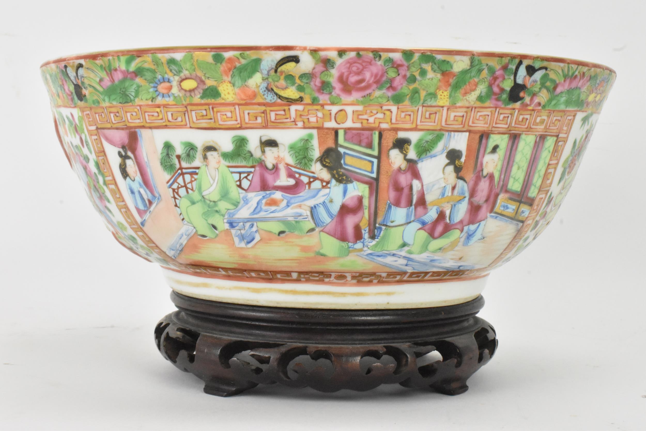 A Chinese export late 19th century Canton Famille Rose bowl, in polychrome enamels, the exterior