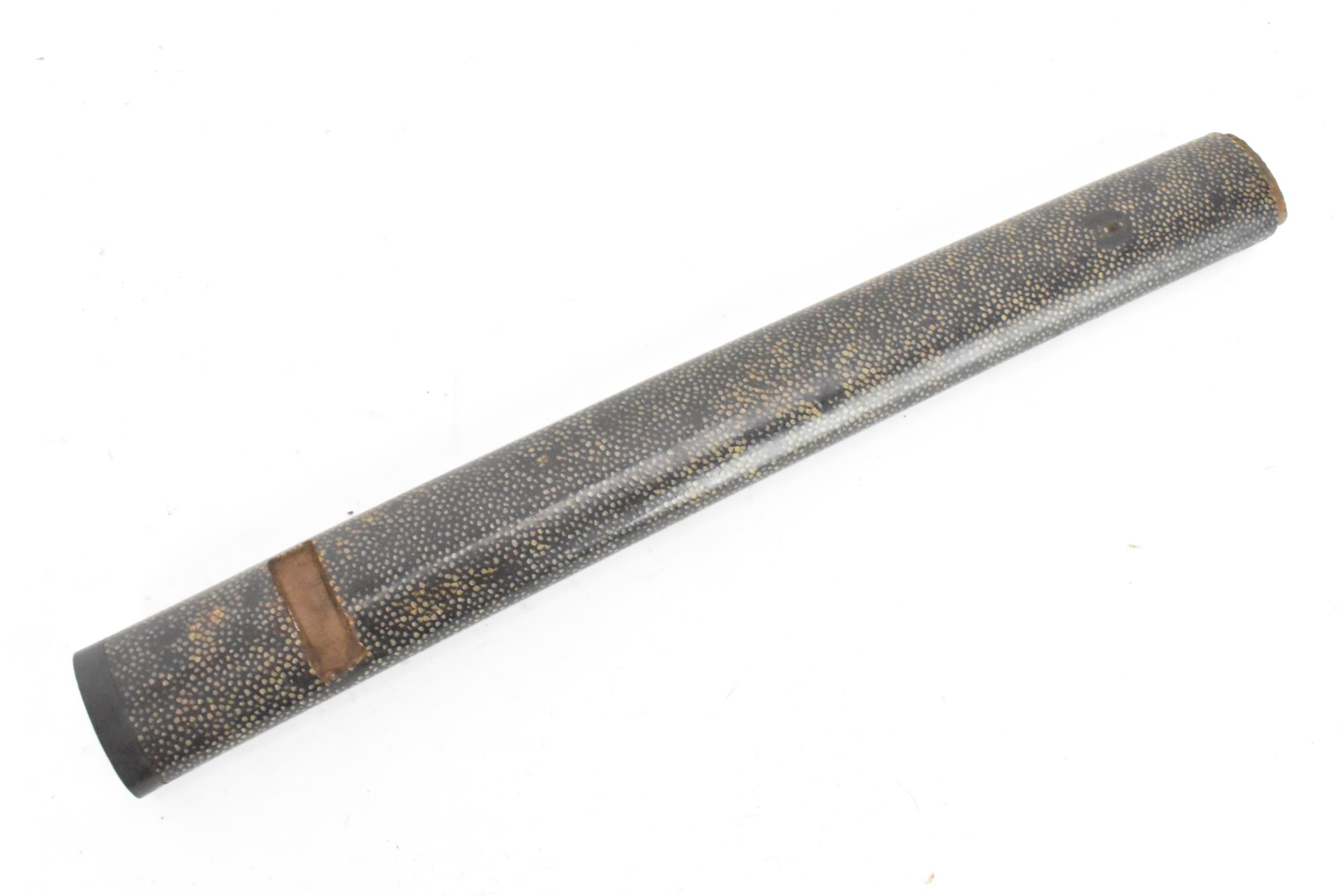 A Japanese wakizashi sword, steel blade, pierced tsuba, brown braid bound tsuka, shagreen handle, - Image 7 of 7