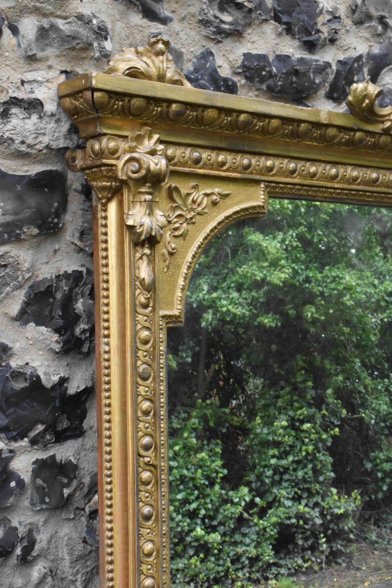 A 19th century French Louis XVI style large gilt wall mirror, having a sevres style painted plaque - Image 3 of 13