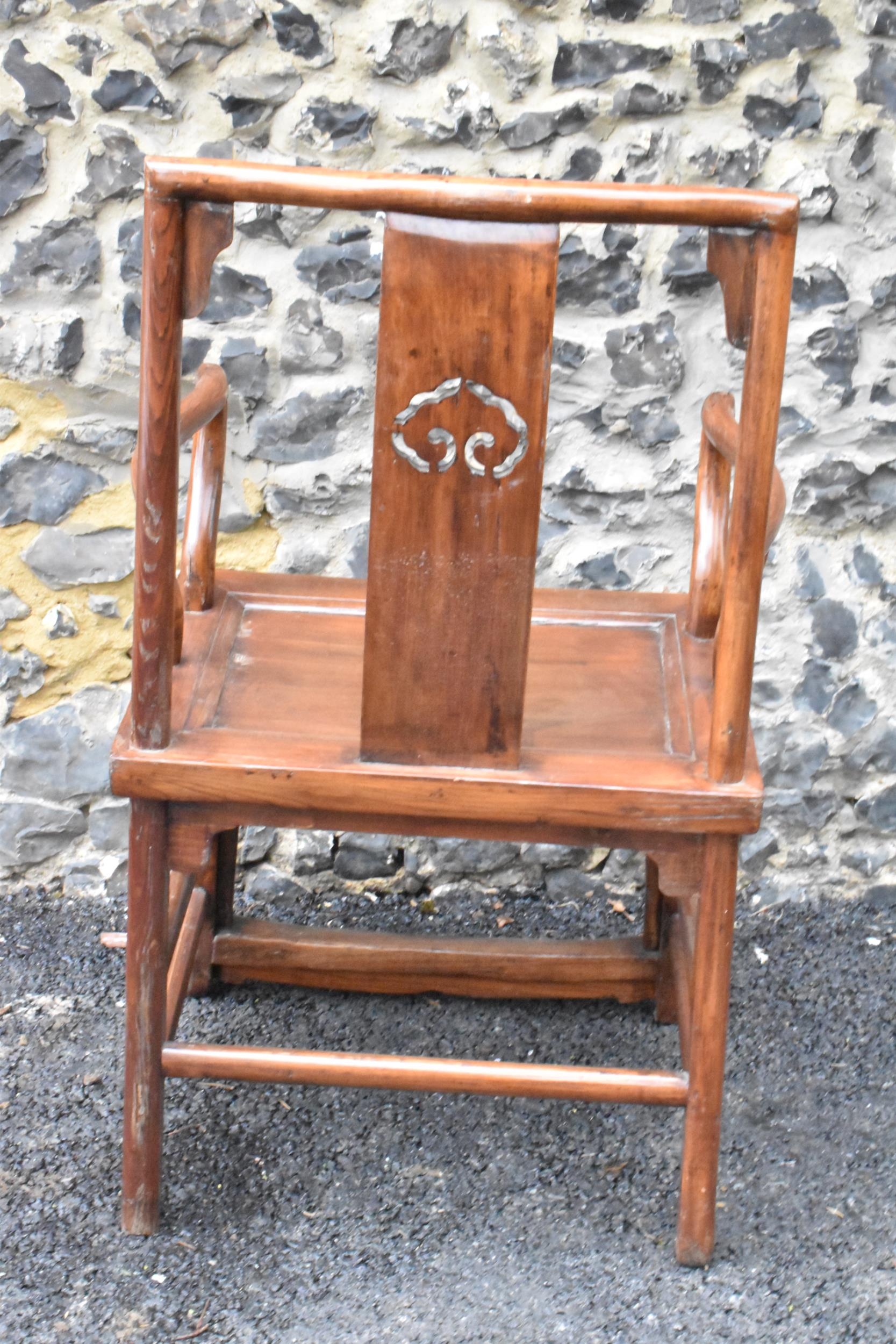 A pair of 20th century Chinese Ming style hardwood armchairs, with curved top rail and curved - Image 9 of 10