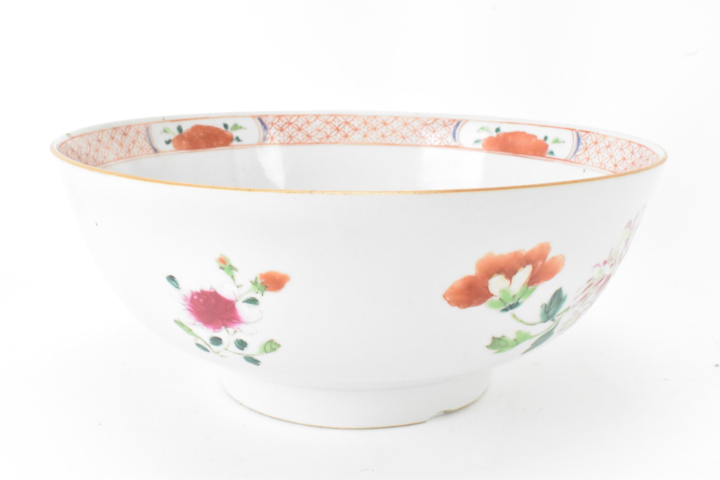 A Chinese famille rose punch bowl, Qianlong, mid 18th century, painted with foliage and the border - Image 4 of 6