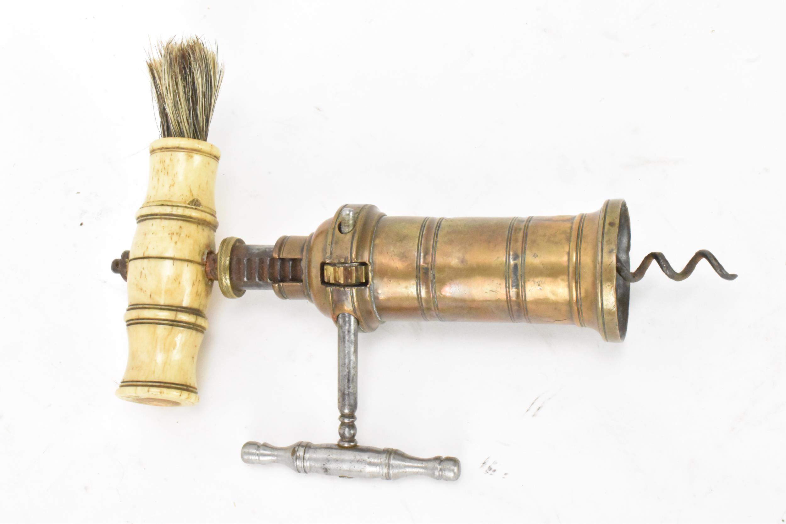 Helixophilia - A Victorian 'Kings Screw' patent type brass corkscrew with turned bone handle, - Image 2 of 5