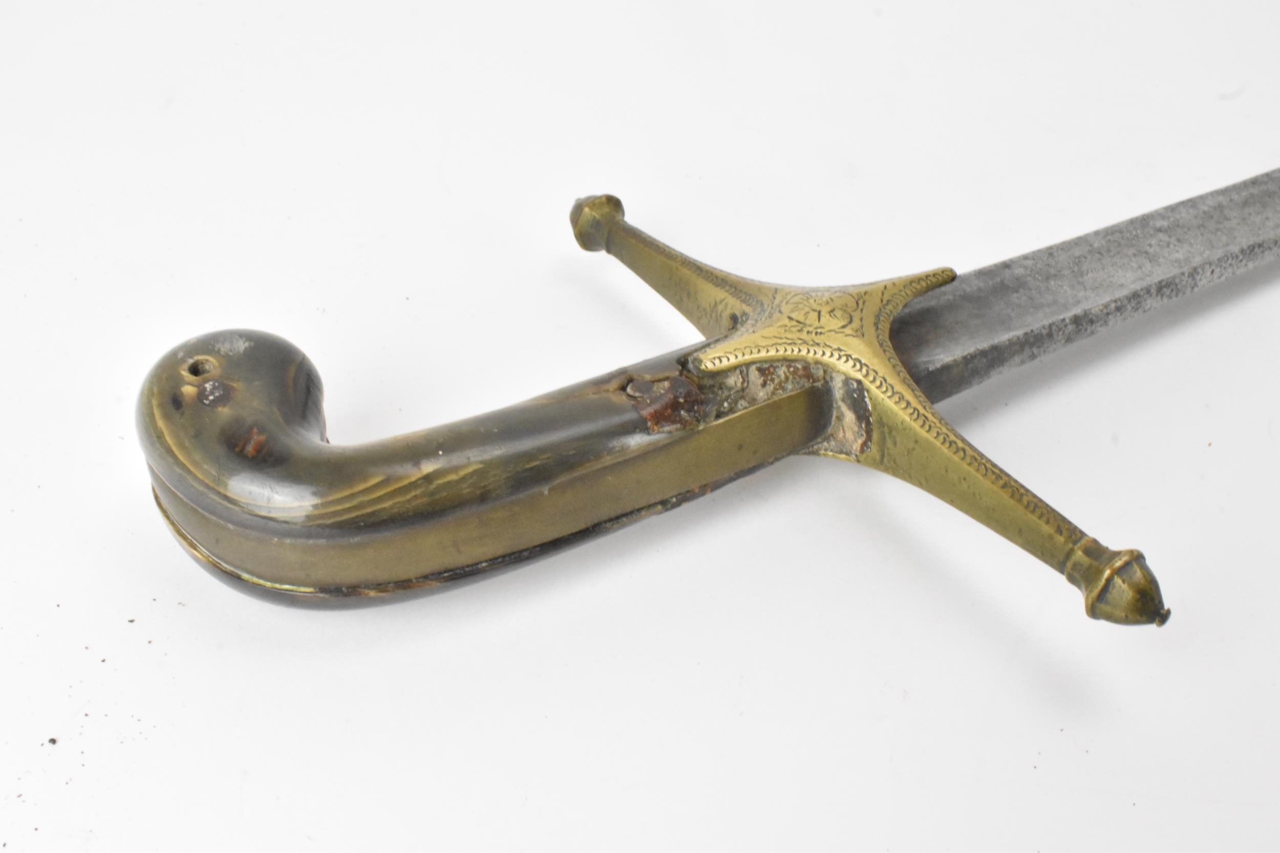 An Ottoman Empire shamshir sword, having a curved blade with gilt calligraphy, characteristic gilt - Image 2 of 16