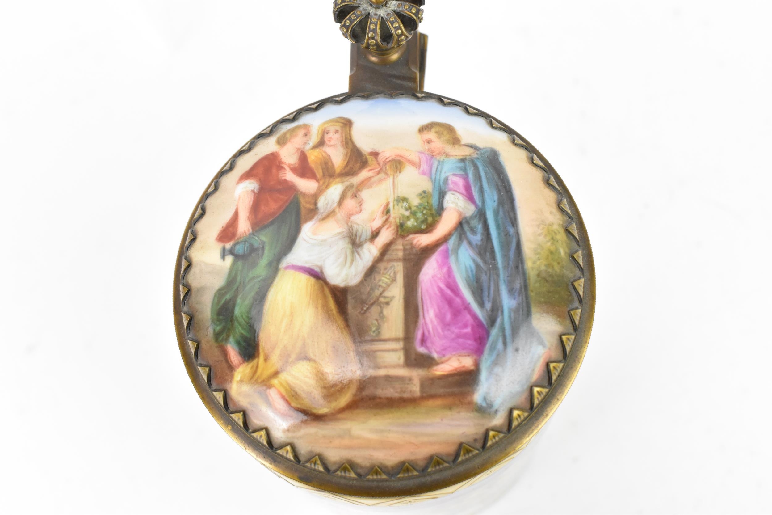 A brass-mounted Royal Vienna porcelain tankard, of cylindrical form painted with a figurative - Image 4 of 9