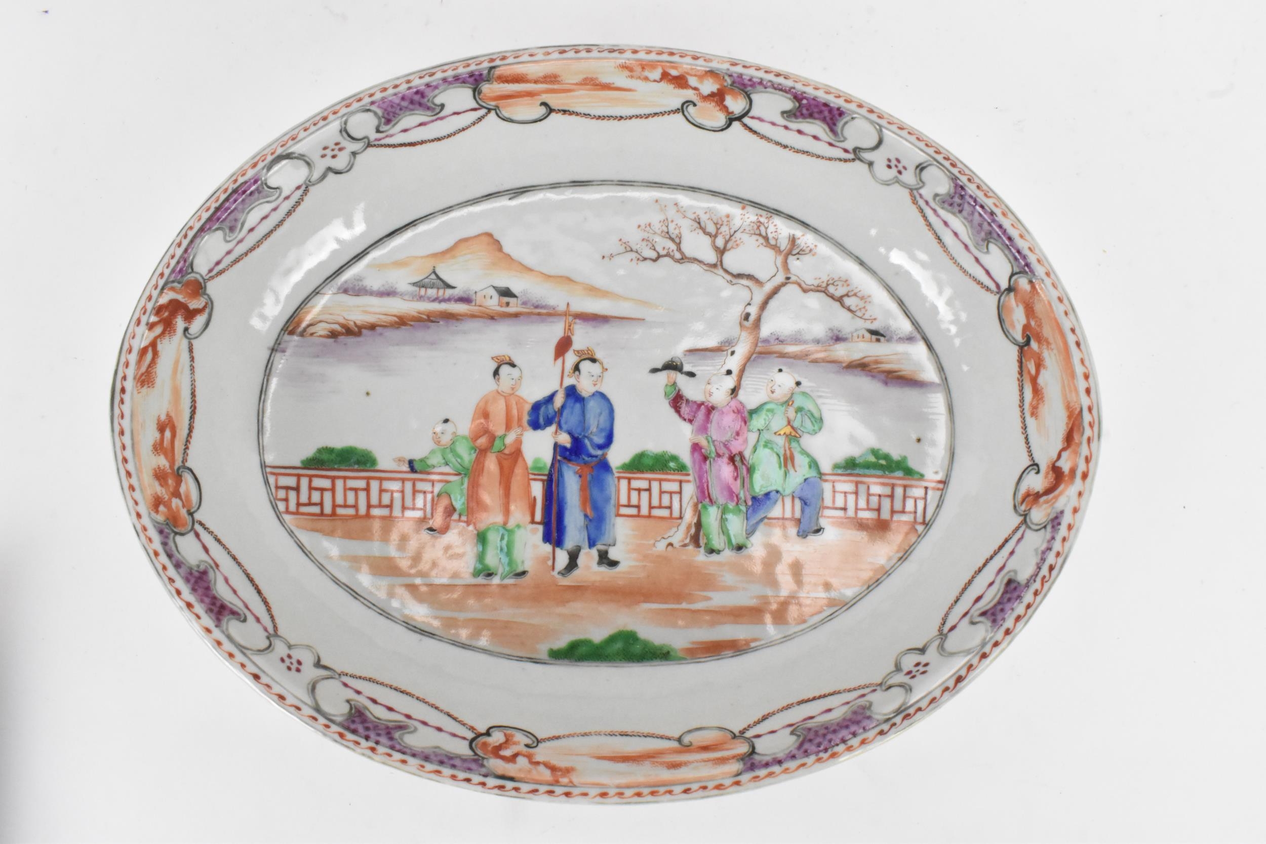 A pair of Chinese export Famille Rose serving dishes, Qianlong, late 18th century, of oval form, the - Image 2 of 9