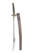 A Japanese wakizashi sword, steel blade, pierced tsuba, the blade signed, with a black speckled