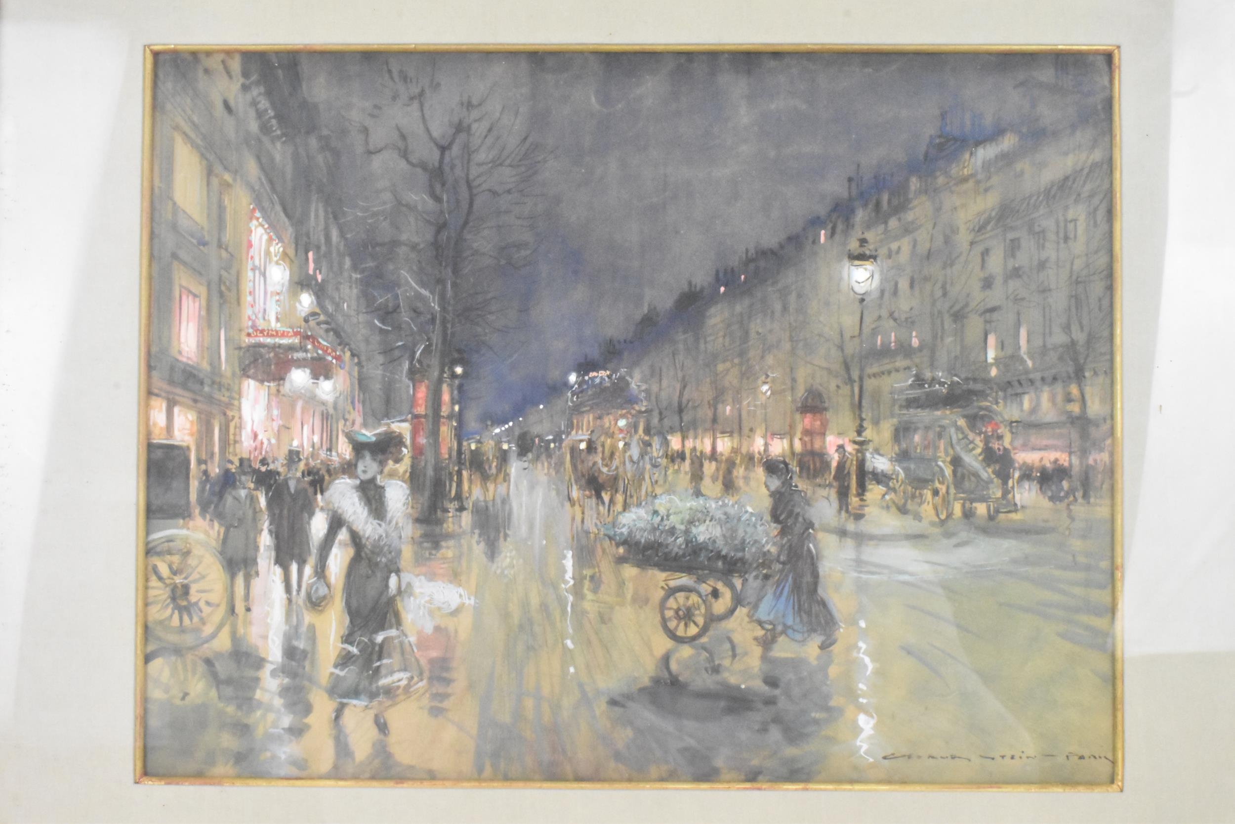 George Stein (French 1864-1917) - A watercolour depicting a Parisian street scene, signed to the - Image 2 of 12
