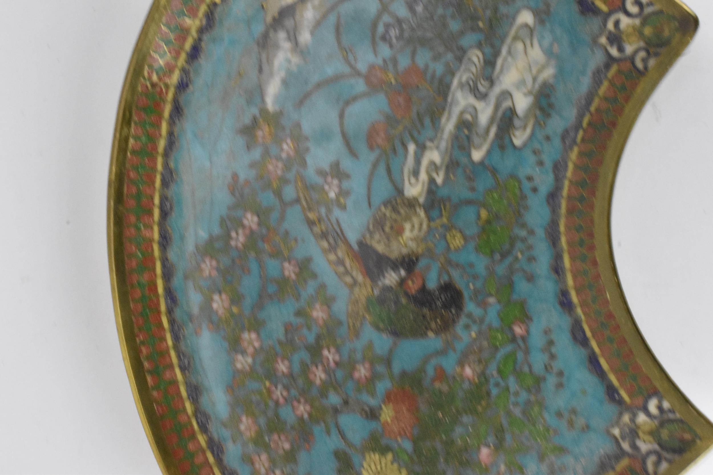 A Japanese Meiji period cloisonne serving dish, circa 1880, decorated with central birds among - Image 3 of 8